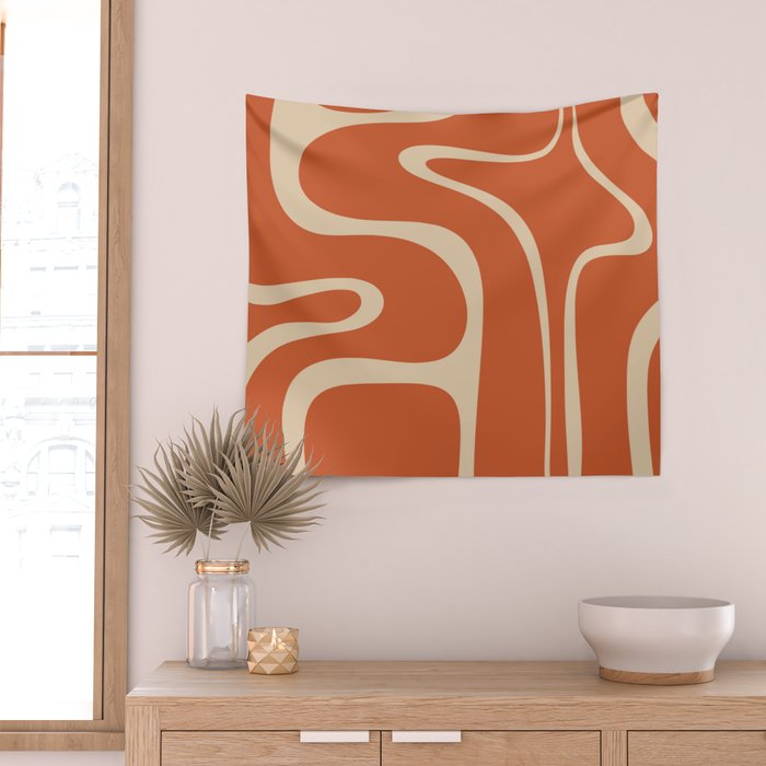Copacetic Retro Abstract in Mid Mod Burnt Orange and Beige Wall Tapestry Gallery Image 2