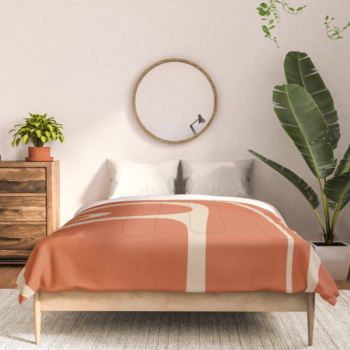 Copacetic Retro Abstract in Mid Mod Burnt Orange and Beige Comforter Gallery Image 3