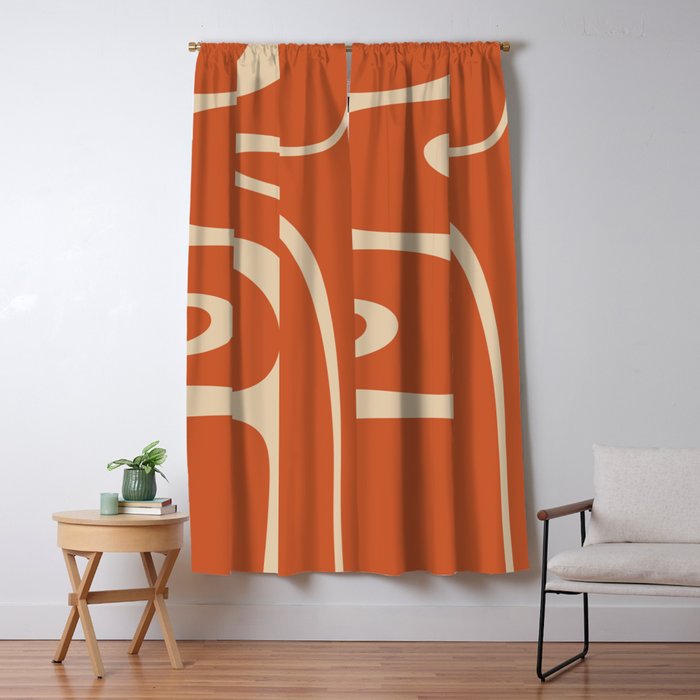 Copacetic Retro Abstract in Mid Mod Burnt Orange and Beige Window Curtain Gallery Image 1