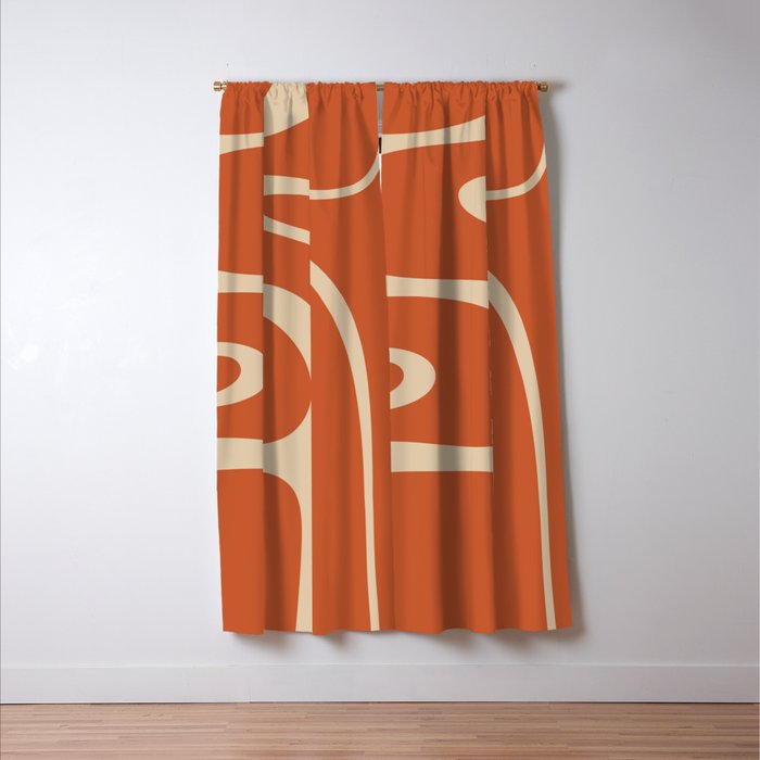 Copacetic Retro Abstract in Mid Mod Burnt Orange and Beige Window Curtain Gallery Image 3