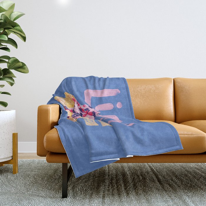Libra Sign in Warm Blue | Zodiac Series Throw Blanket Gallery Image 1