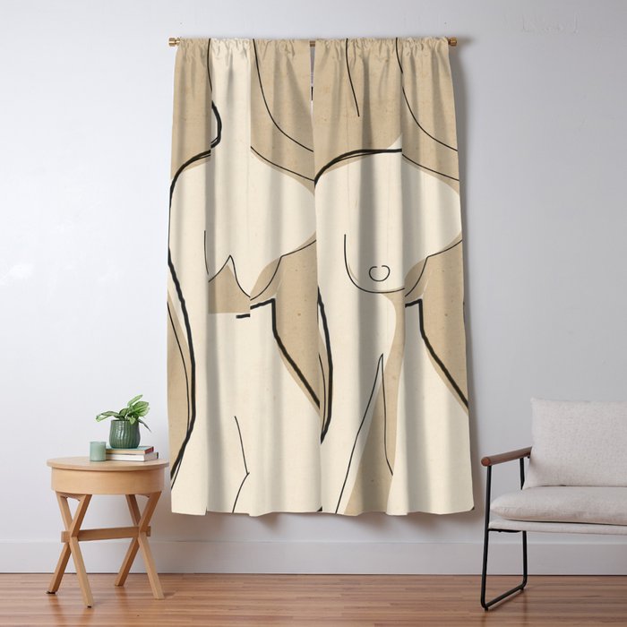 Abstract Line Art Nude Beige Window Curtain Gallery Image 5