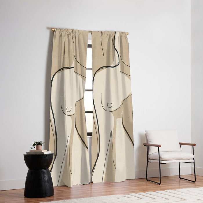 Abstract Line Art Nude Beige Window Curtain Gallery Image 2