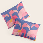 Flamingo Party / Whimsical Bird Illustration Pillow Sham Gallery Image 3