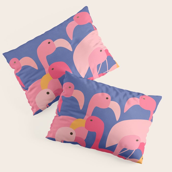 Flamingo Party / Whimsical Bird Illustration Pillow Sham Gallery Image 3