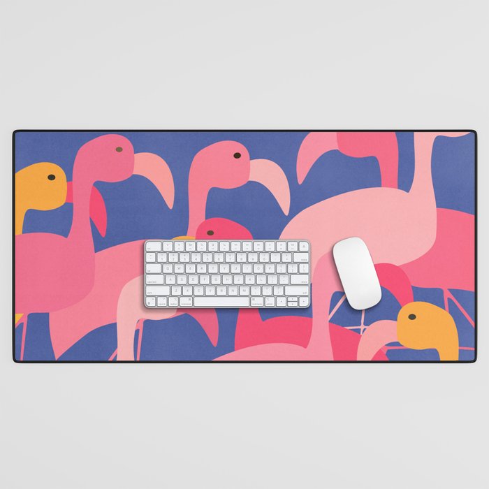 Flamingo Party / Whimsical Bird Illustration Desk Mat Gallery Image 1