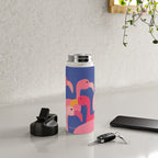 Flamingo Party / Whimsical Bird Illustration Water Bottle Gallery Image 4
