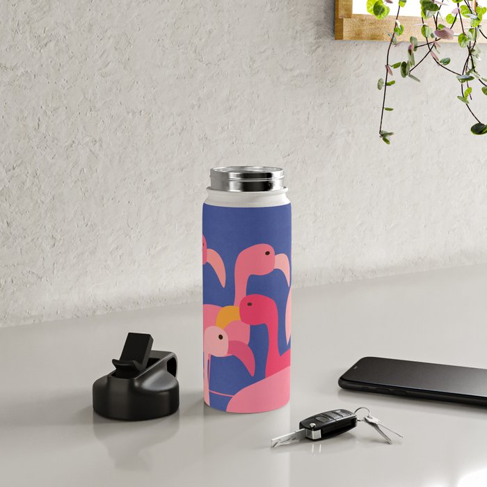 Flamingo Party / Whimsical Bird Illustration Water Bottle Gallery Image 4