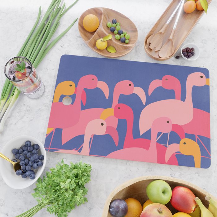 Flamingo Party / Whimsical Bird Illustration Cutting Board Gallery Image 2