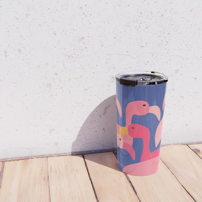 Flamingo Party / Whimsical Bird Illustration Travel Mug Gallery Image 4