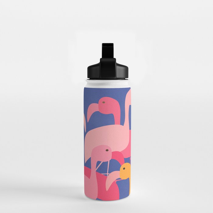Flamingo Party / Whimsical Bird Illustration Water Bottle Gallery Image 2