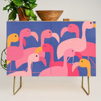 Flamingo Party / Whimsical Bird Illustration Credenza Gallery Image 1
