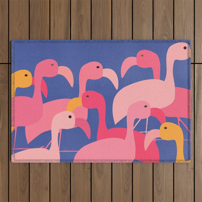 Flamingo Party / Whimsical Bird Illustration Outdoor Rug Gallery Image 1