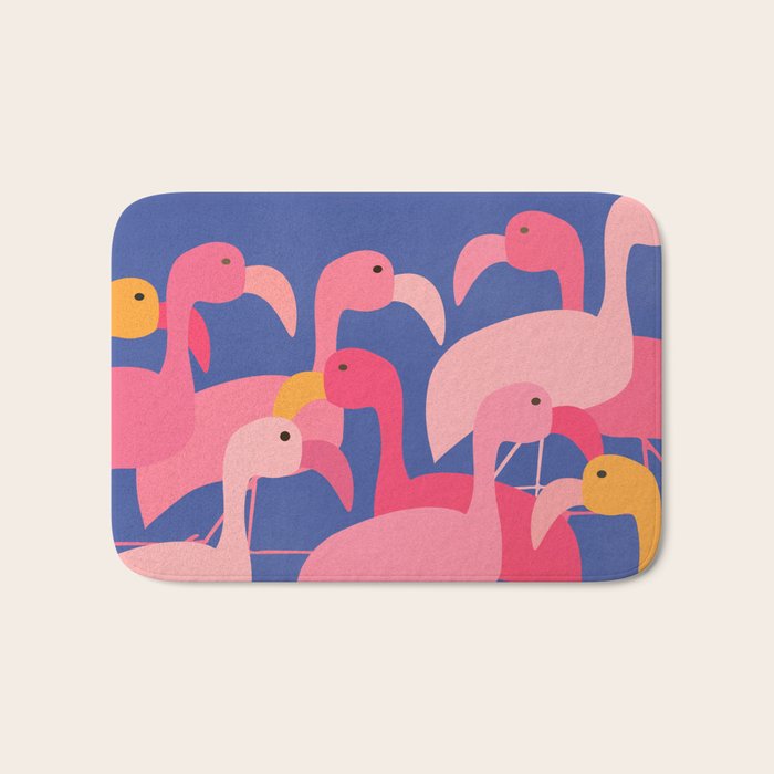 Flamingo Party / Whimsical Bird Illustration Bath Mat Gallery Image 1