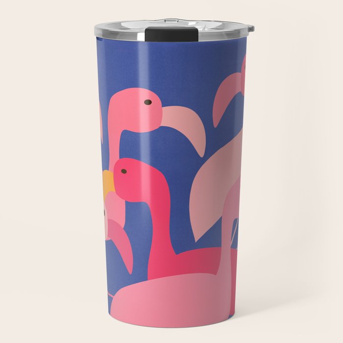 Flamingo Party / Whimsical Bird Illustration Travel Mug Gallery Image 1