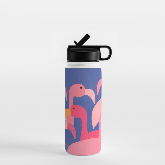 Flamingo Party / Whimsical Bird Illustration Water Bottle Gallery Image 1