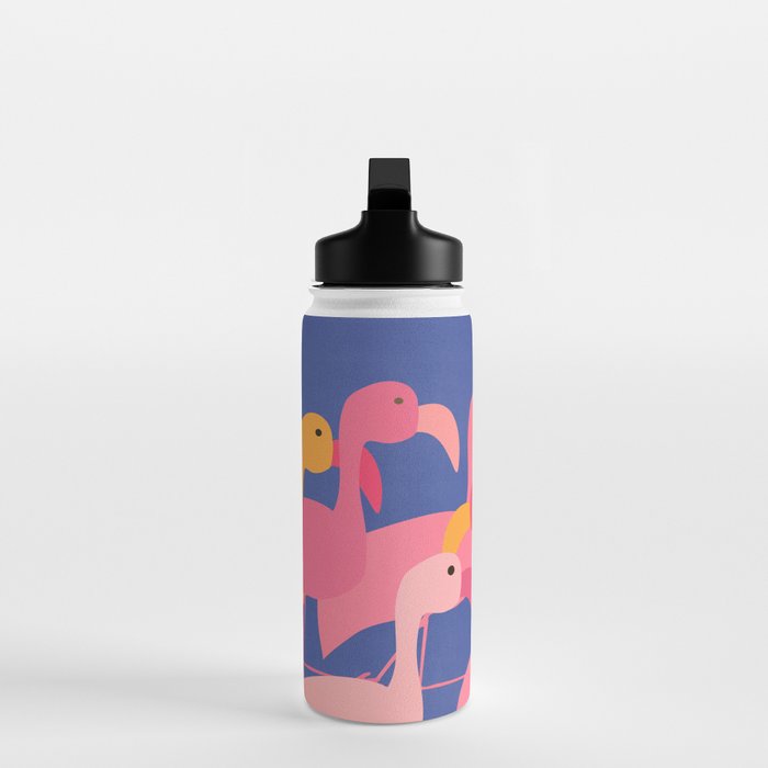Flamingo Party / Whimsical Bird Illustration Water Bottle Gallery Image 3