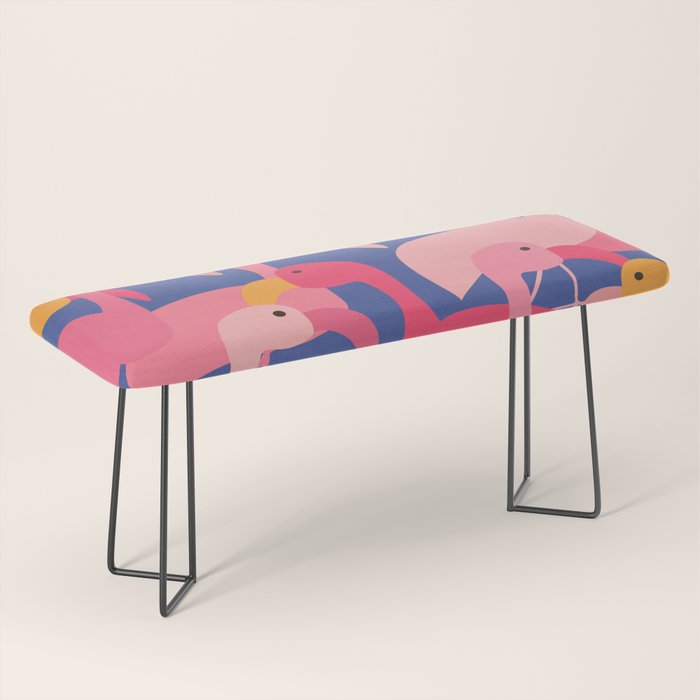 Flamingo Party / Whimsical Bird Illustration Bench Gallery Image 1