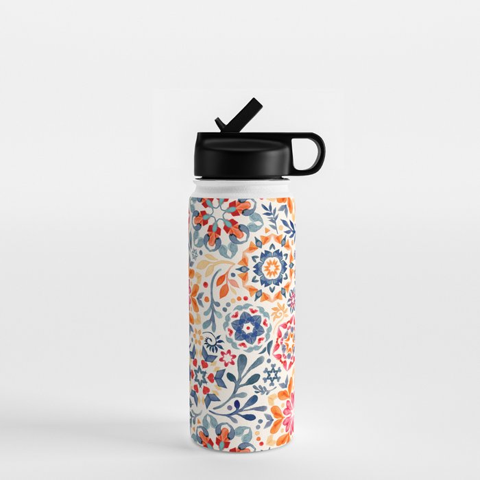 Watercolor Kaleidoscope Floral - desaturated Water Bottle Gallery Image 1