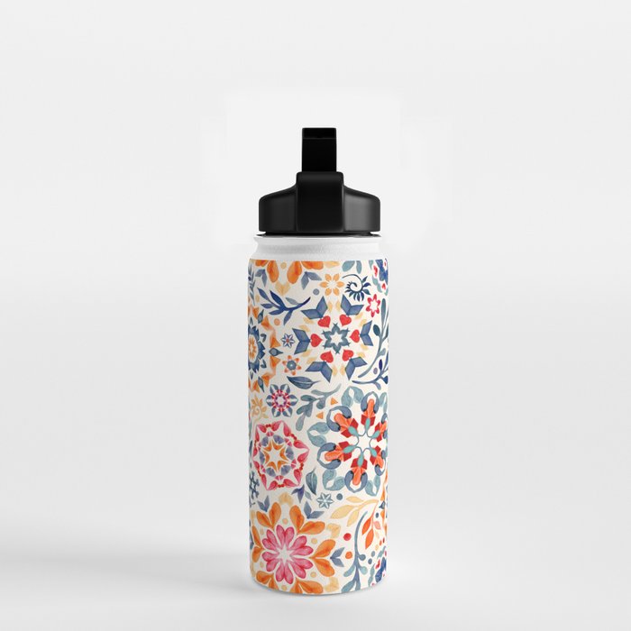 Watercolor Kaleidoscope Floral - desaturated Water Bottle Gallery Image 2