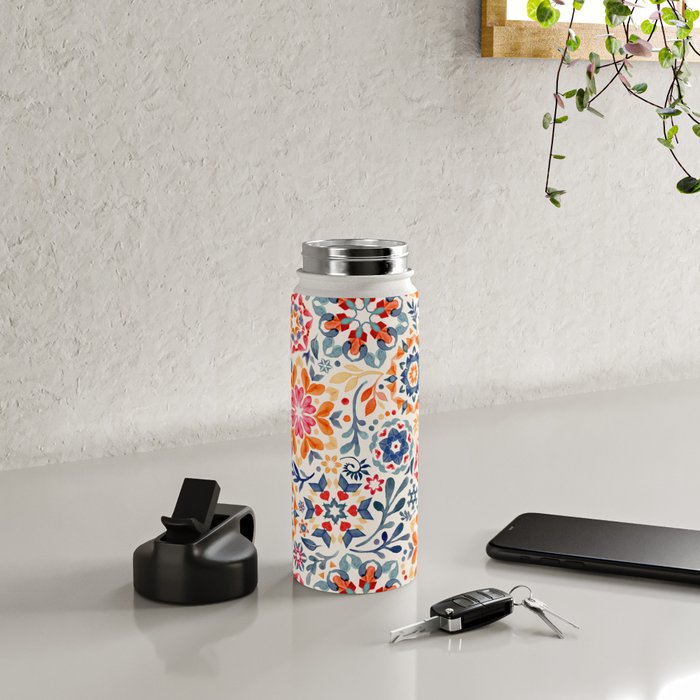 Watercolor Kaleidoscope Floral - desaturated Water Bottle Gallery Image 4