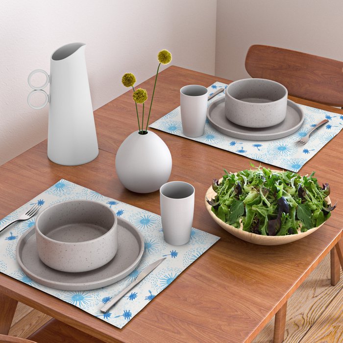 Make A Wish Dandelion Pattern in Sky Blue & Off White Placemat Gallery Image 2