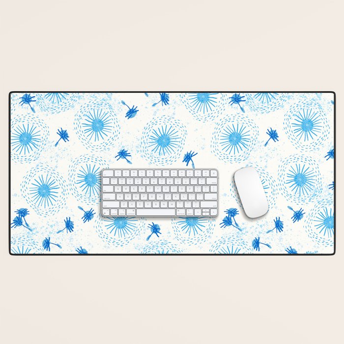 Make A Wish Dandelion Pattern in Sky Blue & Off White Desk Mat Gallery Image 1