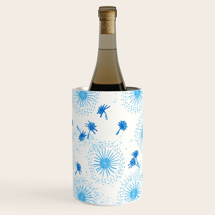 Make A Wish Dandelion Pattern in Sky Blue & Off White Wine Chiller Gallery Image 1