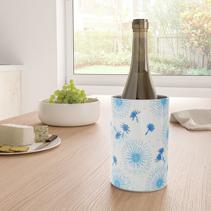 Make A Wish Dandelion Pattern in Sky Blue & Off White Wine Chiller Gallery Image 4