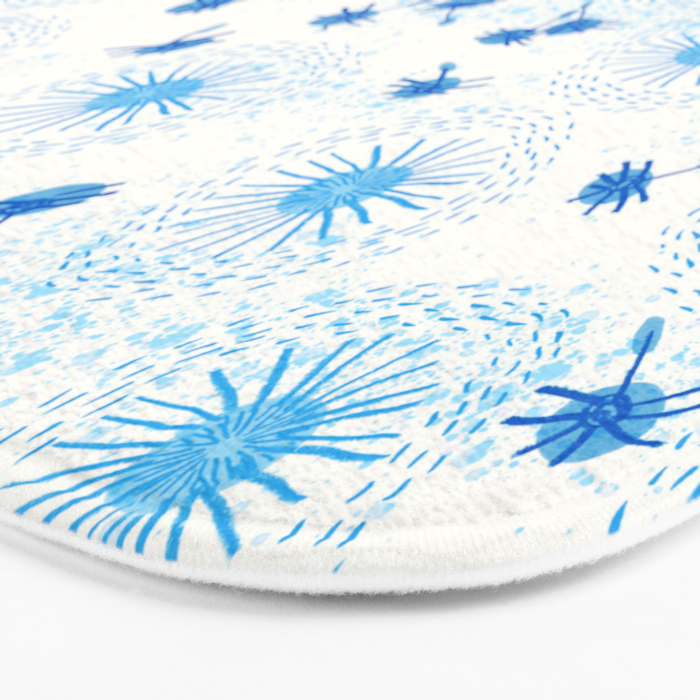 Make A Wish Dandelion Pattern in Sky Blue & Off White Bath Mat Gallery Image 3