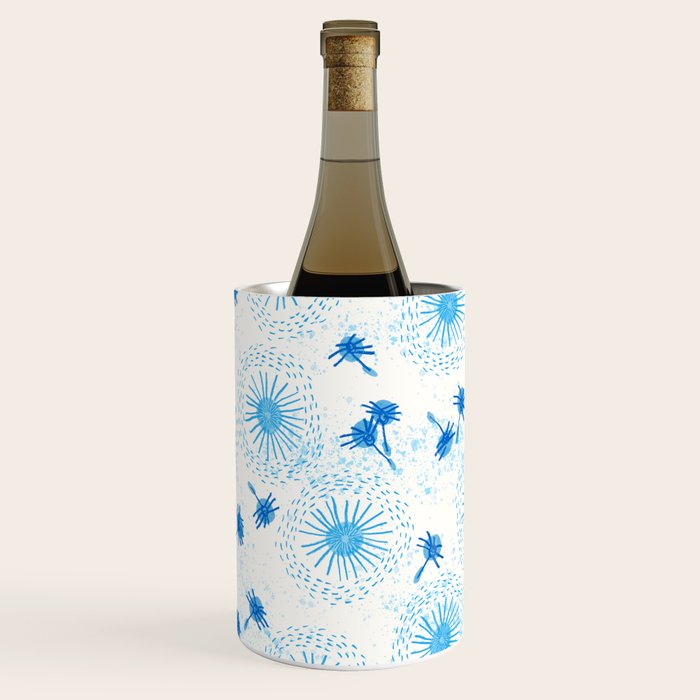 Make A Wish Dandelion Pattern in Sky Blue & Off White Wine Chiller Gallery Image 2