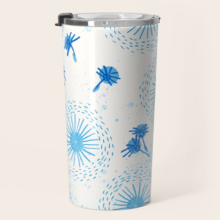 Make A Wish Dandelion Pattern in Sky Blue & Off White Travel Mug Gallery Image 3
