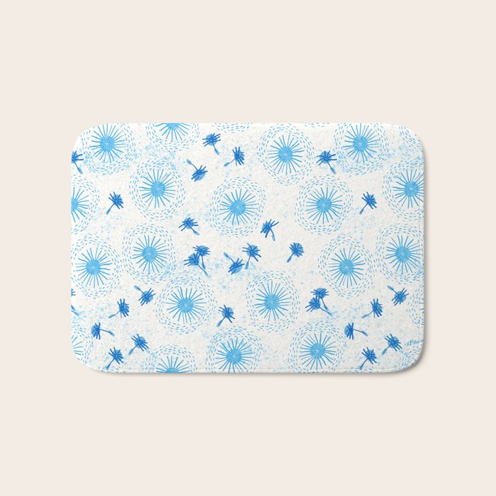 Make A Wish Dandelion Pattern in Sky Blue & Off White Bath Mat Gallery Image 1