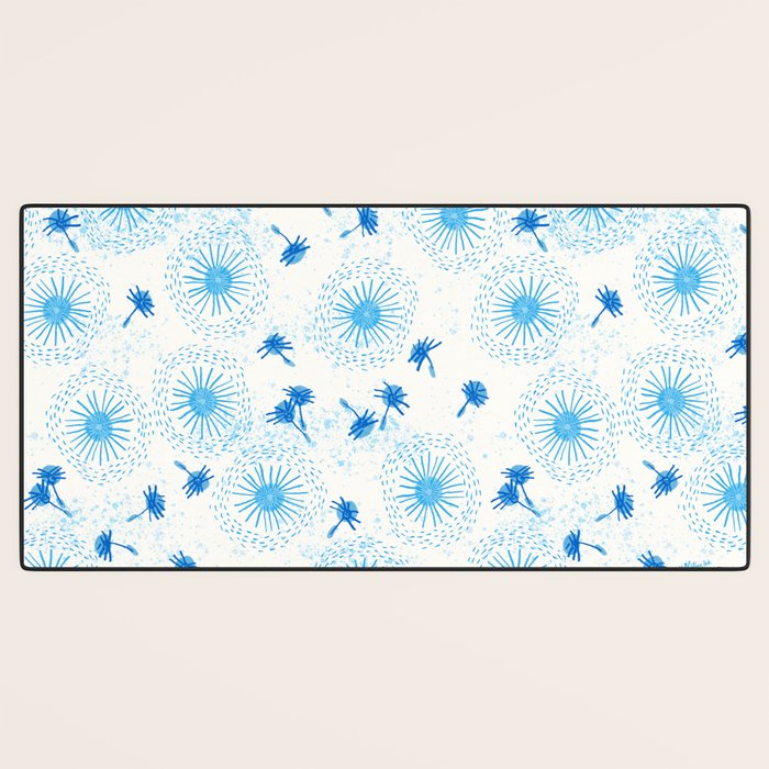 Make A Wish Dandelion Pattern in Sky Blue & Off White Desk Mat Gallery Image 3