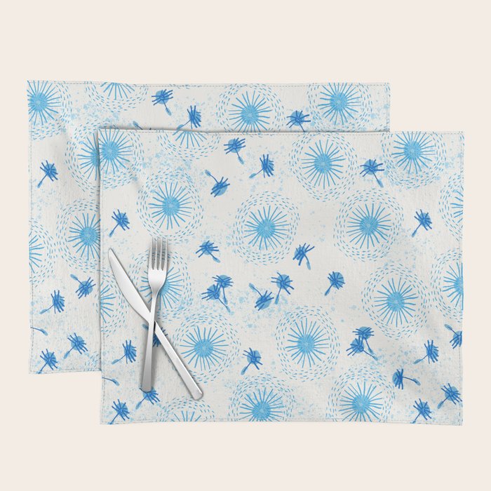 Make A Wish Dandelion Pattern in Sky Blue & Off White Placemat Gallery Image 1