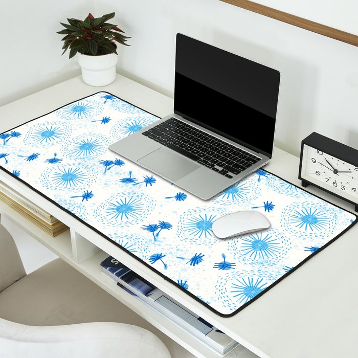 Make A Wish Dandelion Pattern in Sky Blue & Off White Desk Mat Gallery Image 2
