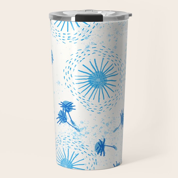 Make A Wish Dandelion Pattern in Sky Blue & Off White Travel Mug Gallery Image 1