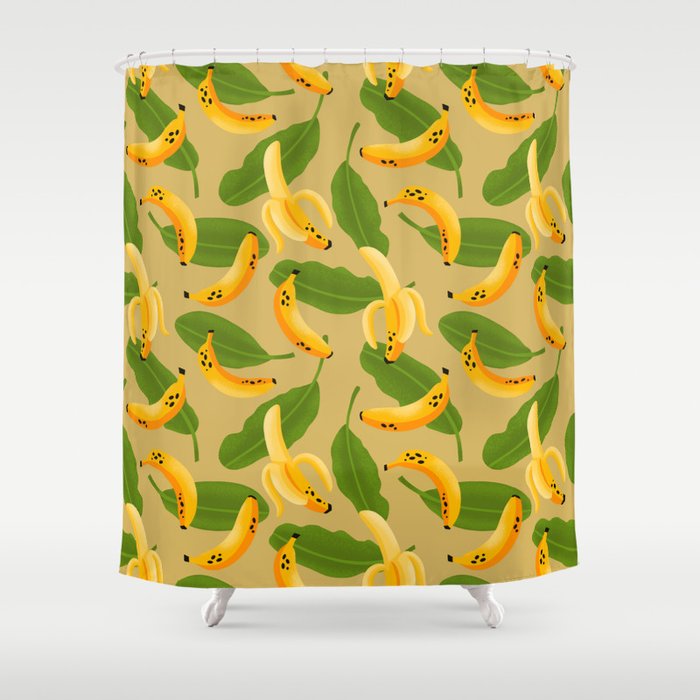 Banana Pattern on Tan Shower Curtain Gallery Image 1