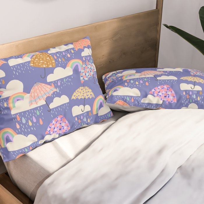 Spring Rain with Umbrellas Pillow Sham Gallery Image 2