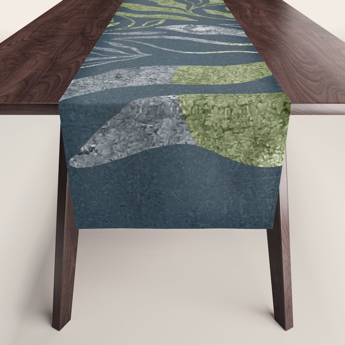 Endless Dark Leaf Illustration 1.1 Celestial Blue-Green Table Runner Gallery Image 1
