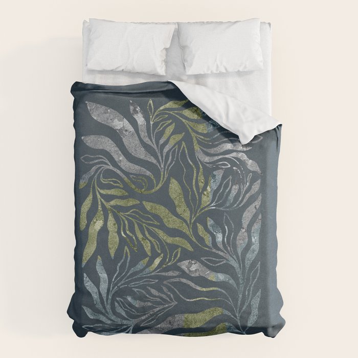 Endless Dark Leaf Illustration 1.1 Celestial Blue-Green Duvet Cover Gallery Image 6