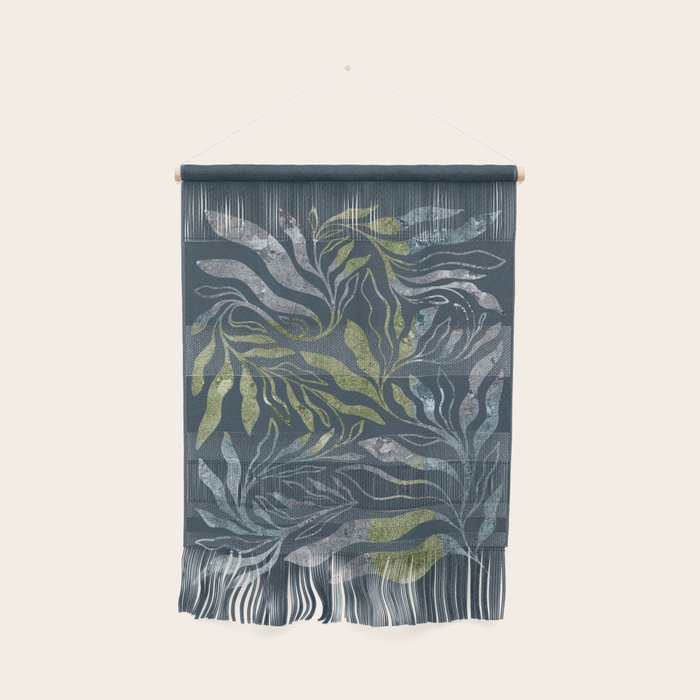 Endless Dark Leaf Illustration 1.1 Celestial Blue-Green Wall Hanging Gallery Image 1