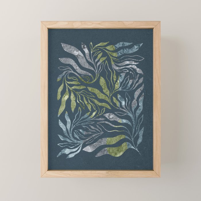 Endless Dark Leaf Illustration 1.1 Celestial Blue-Green Mini Art Print Gallery Image 1