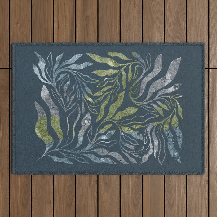 Endless Dark Leaf Illustration 1.1 Celestial Blue-Green Outdoor Rug Gallery Image 1