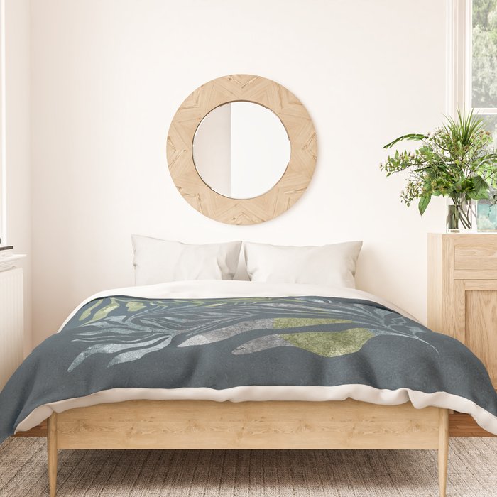 Endless Dark Leaf Illustration 1.1 Celestial Blue-Green Duvet Cover Gallery Image 3