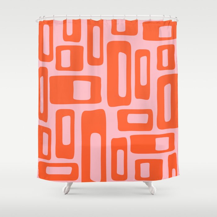 Mid Century Modern Abstract 921 Mid Mod Orange and Pink Shower Curtain Gallery Image 1