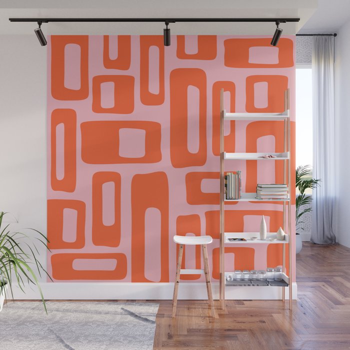 Mid Century Modern Abstract 921 Mid Mod Orange and Pink Wall Mural Gallery Image 1