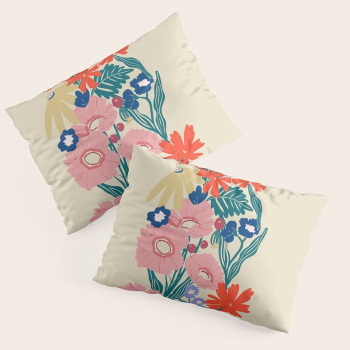 Minimalist Vibrant Wildflower Close Up - Modern Botanical Art with Bold Colors Pillow Sham Gallery Image 1