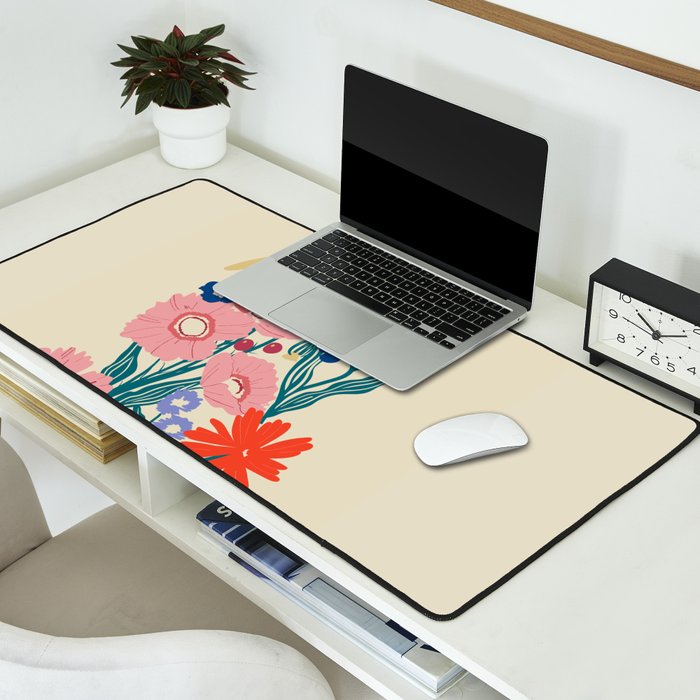 Minimalist Vibrant Wildflower Close Up - Modern Botanical Art with Bold Colors Desk Mat Gallery Image 2