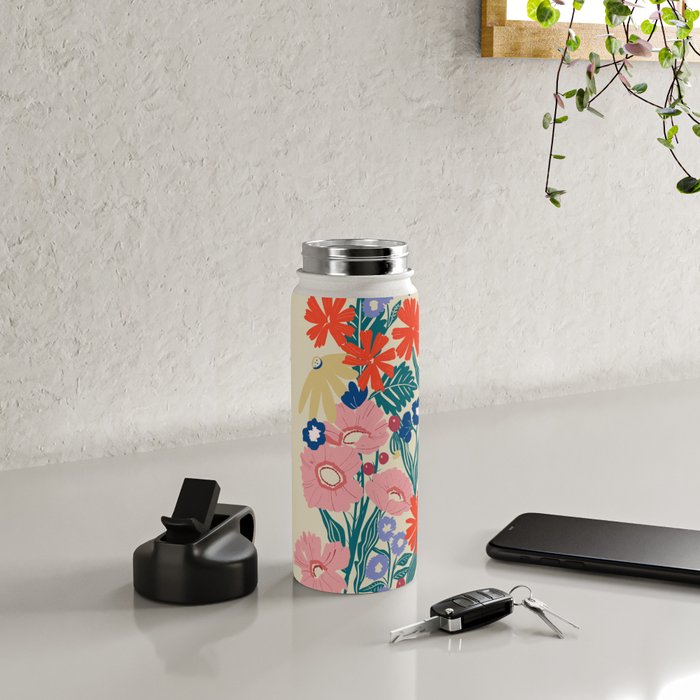 Minimalist Vibrant Wildflower Close Up - Modern Botanical Art with Bold Colors Water Bottle Gallery Image 4